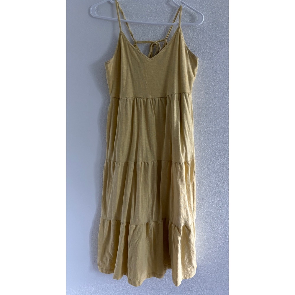 Old Navy Dress Womens Medium Butter Yellow Tiered Midi Beachy Coastal Casual